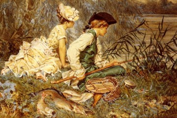  Afternoon Painting - An Afternoon Of Fishing women Kaemmerer Frederik Hendrik